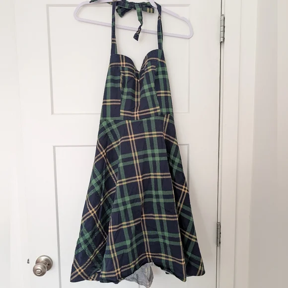 Green and Blue Plaid Retro Dress Size Large - Picture 2 of 7